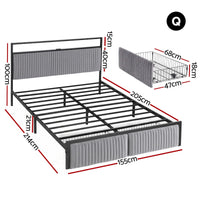 Artiss Metal Bed Frame Queen Size LED Charging Station 2 Drawers