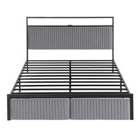 Artiss Metal Bed Frame Queen Size LED Charging Station 2 Drawers