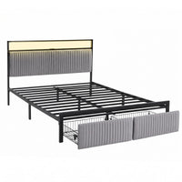 Artiss Metal Bed Frame Queen Size LED Charging Station 2 Drawers