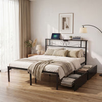 Artiss Double Bed Frame with Charging Station & Storage Drawers Metal