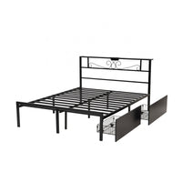 Artiss Double Bed Frame with Charging Station & Storage Drawers Metal