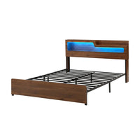 Artiss King Bed Frame Metal with Charging Station LED Light Storage Shelf