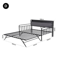 Artiss Bed Frame Double LED Metal Trundle Daybed with Charging Station TURN