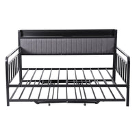 Artiss Bed Frame Double LED Metal Trundle Daybed with Charging Station TURN