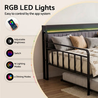 Artiss Bed Frame Double LED Metal Trundle Daybed with Charging Station TURN