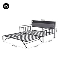 Artiss Bed Frame King Single LED Metal Trundle Daybed with Charging Station TURN