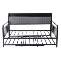 Artiss Bed Frame King Single LED Metal Trundle Daybed with Charging Station TURN