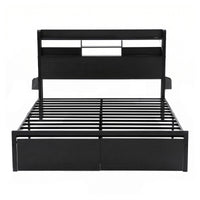 Artiss Bed Frame Queen with Charging Station Storage Organizer Drawers LED ZAC