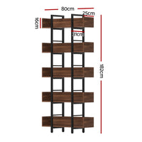 Artiss Bookshelf 5-Tier Bookcase Display Shelves Metal Storage Stand Rack Walnut