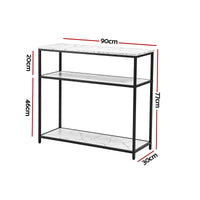 Artiss Console Table Marble Effect 3-Tier Sofa Entryway Side Table 90CM White