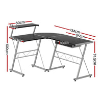 Computer Desk L-Shape Keyboard Tray Shelf Black