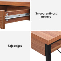 Computer Desk Drawer Storage Walnut 100CM