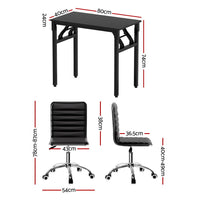 Artiss Computer Desk Office Chair PU Leather Set Foldable Home Study Table Black