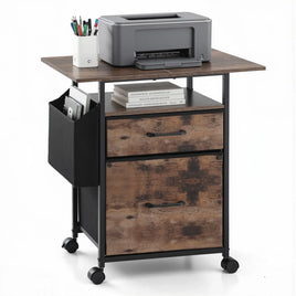 Artiss 2 Fabric Drawer File Cabinet Printer Stand Rolling File Cabinet with Side Bag