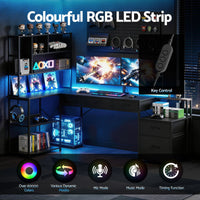 Artiss 200cm L Shaped Gaming Desk Computer Desk with LED Lights & Power Outlets