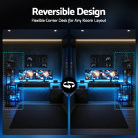 Artiss 200cm L Shaped Gaming Desk Computer Desk with LED Lights & Power Outlets