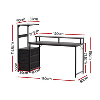 Artiss 145cm L Shaped Gaming Desk Computer Desk with LED Lights & Power Outlets