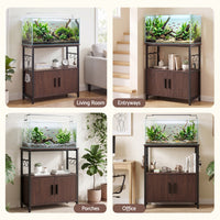 Artiss 20 Gallon Fish Tank Stand 3-Tier Aquarium Stand with Storage Cabinet and Open Shelf Walnut