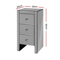 Bedside Table 3 Drawers Mirrored - QUENN Grey