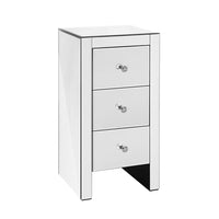 Bedside Table 3 Drawers Mirrored - QUENN Silver