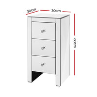 Bedside Table 3 Drawers Mirrored - QUENN Silver