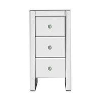 Bedside Table 3 Drawers Mirrored - QUENN Silver