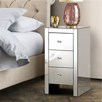 Bedside Table 3 Drawers Mirrored - QUENN Silver