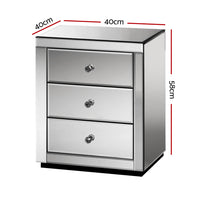 Bedside Table 3 Drawers Mirrored - PRESIA Grey