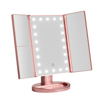 Embellir Tri-fold Makeup Mirror 1X2X3X Magnifying with LED Light Travel Portable Pink