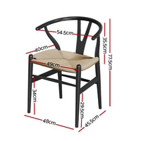 1x Dining Chair Wooden Rattan Wishbone Black