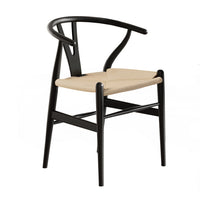 1x Dining Chair Wooden Rattan Wishbone Black