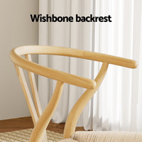 Dining Chair Wooden Rattan Seat Wishbone Back