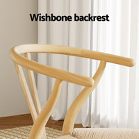 1 Set of 2 Dining Chairs Wooden Rattan Seat Wishbone Back