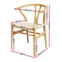 1 Set of 6 Artiss Dining Chairs Wooden Rattan Seat Wishbone Back