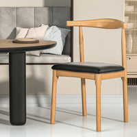 Dining Chair Rubber Wood Leather Seat Black