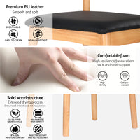 Artiss 4x Dining Chairs Rubber Wood Leather Seat Black