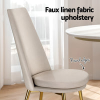 Dining Chairs Set of 2 Linen Fabric High Back Beige