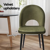 Dining Chairs Set of 2 Velvet Hollow Green