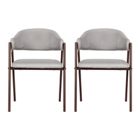 Dining Chairs Set of 2 Linen Hollow Armchair Grey