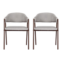 Dining Chairs Set of 2 Linen Hollow Armchair Grey