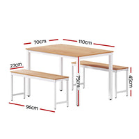 Dining Table and Chairs Set 3PCS Metal Desk Bench Sets Kitchen Furniture