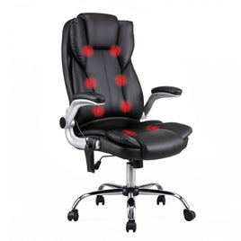 Artiss 8 Point Massage Office Chair PU Leather Black