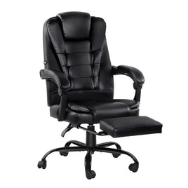 Artiss 2 Point Massage Office Chair PU Leather Footrest Black