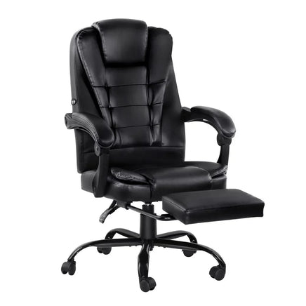 Artiss 2 Point Massage Office Chair PU Leather Footrest Black