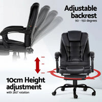 Artiss 2 Point Massage Office Chair PU Leather Footrest Black