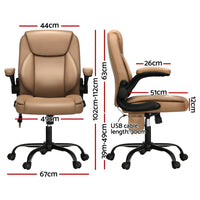 2 Point Massage Office Chair Leather Mid Back Espresso