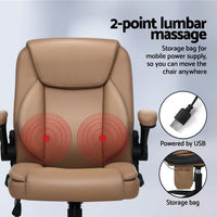 2 Point Massage Office Chair Leather Mid Back Brown