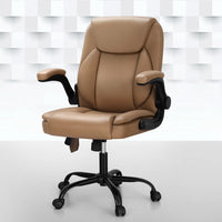 2 Point Massage Office Chair Leather Mid Back Brown