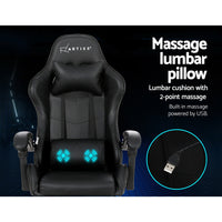 2 Point Massage Gaming Office Chair Footrest Black