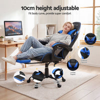 Artiss 2 Point Massage Gaming Office Chair Footrest Blue